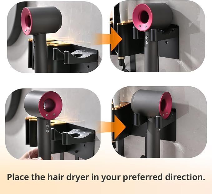 Hair Dryer Holder Wall Mount, Curling Iron Holder, 3 in 1 Hair Tool Organizer for Bathroom Vanity, Hair Straightener Holder, Aluminum Alloy (Hair Tools Not Included)