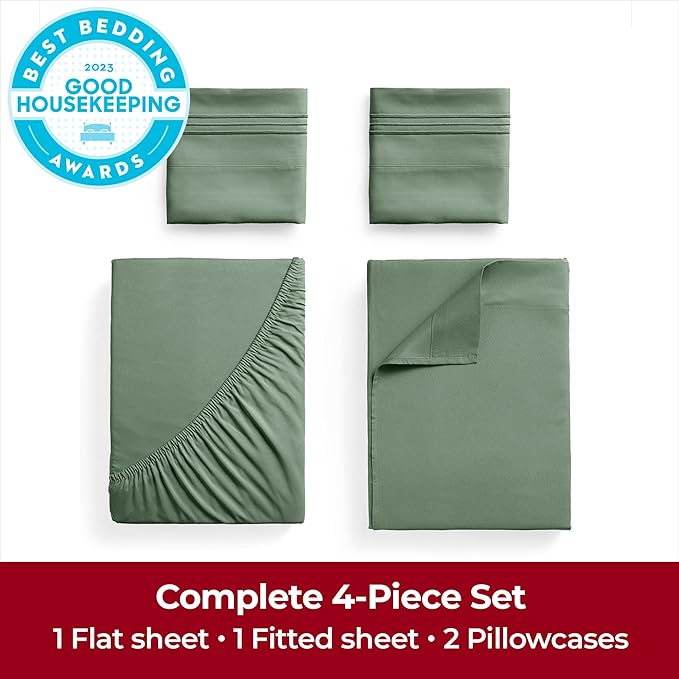 Mellanni Extra Deep Full Sheets - 4 PC Iconic Collection Bedding - Hotel Luxury, Ultra Soft, Cooling Bed Sheets - Wrinkle, Fade, Stain Resistant (Full, Sage)