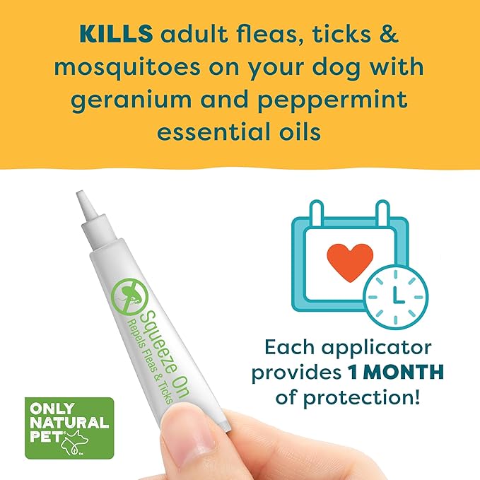 Only Natural Pet EasyDefense Flea & Tick Prevention for Medium Breed Dogs (15 to 40 lbs) - Natural Herbal Control, Squeeze-On Drops - Protects up to 3 Months (M Sqz)
