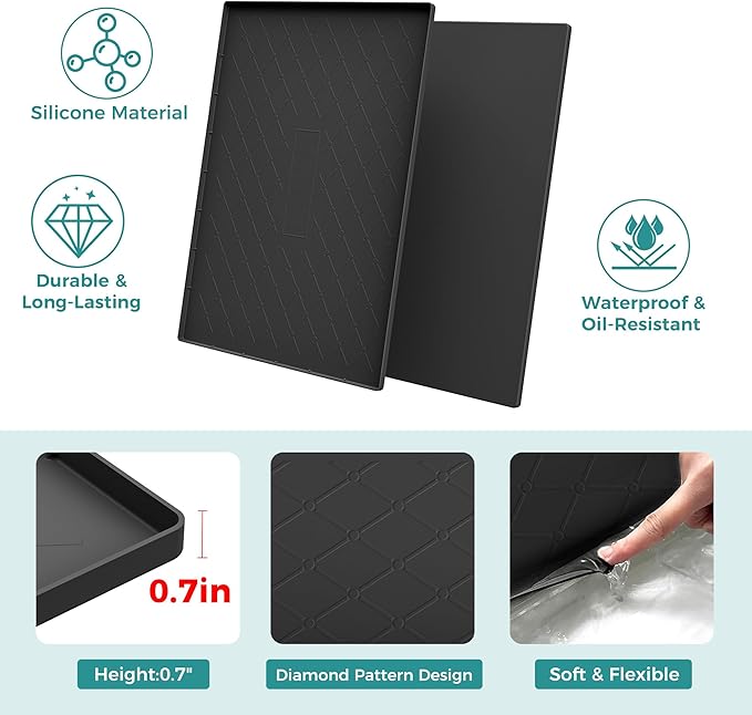 URMONA 25" x 19" Waterproof Silicone Mat in Multiple Sizes & Colors, Under Sink Mat for Kitchen & Bathroom, Pet Food Pad for Dogs & Cats, Kitchen Cabinet Liner, Multi-Purpose for Storage(Black)