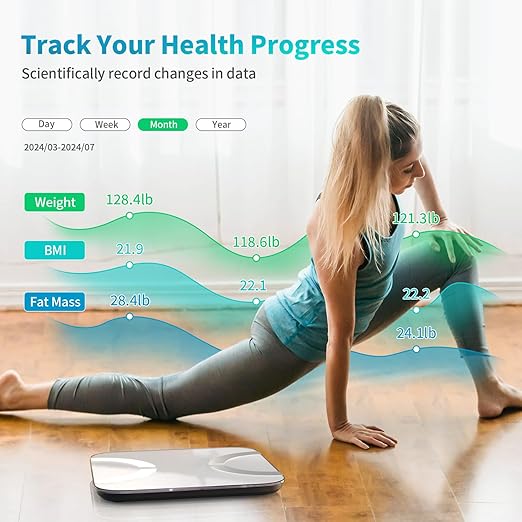 Smart Scale for Body Weight, Digital Bathroom Scale LED Display, BMI, Body Fat, Muscle Mass 18 Body Composition Monitor Health Analyzer Sync Fitness Apps (White)