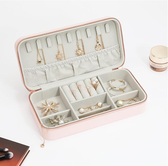 Travel Jewelry Case Small Jewelry Organizer, Portable Jewelry Case Small Travel Jewelry Box for Women, Christmas Gift for Women Girls, Pink C