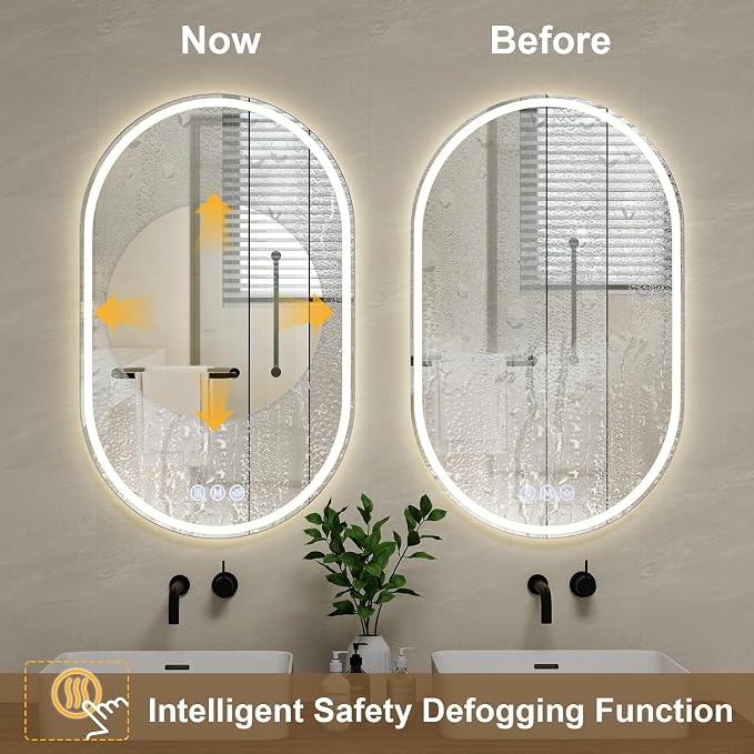 BEAUTYPEAK 48x28 LED Oval Bathroom Mirror
