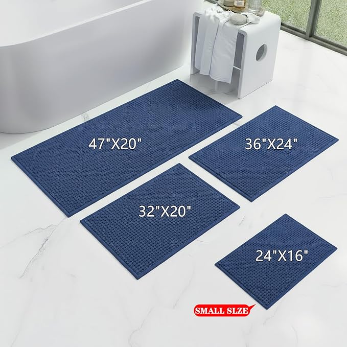 Bathroom Rugs Non Slip Washable, Super Absorbent Thin Bath Mat for Small Quick Dry Low Pile Bathroom Rug, (Navy Blue, 36″x24″)