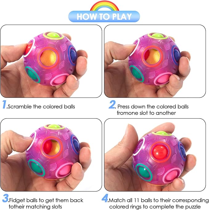 Magic Rainbow Puzzle Ball, Fidget Ball Puzzle Brain Teaser Fidget Toy for Boys & Girls- Birthday Party Easter Valentines Christmas Stocking Stuffers for Kids Teen & Adults(Purple)