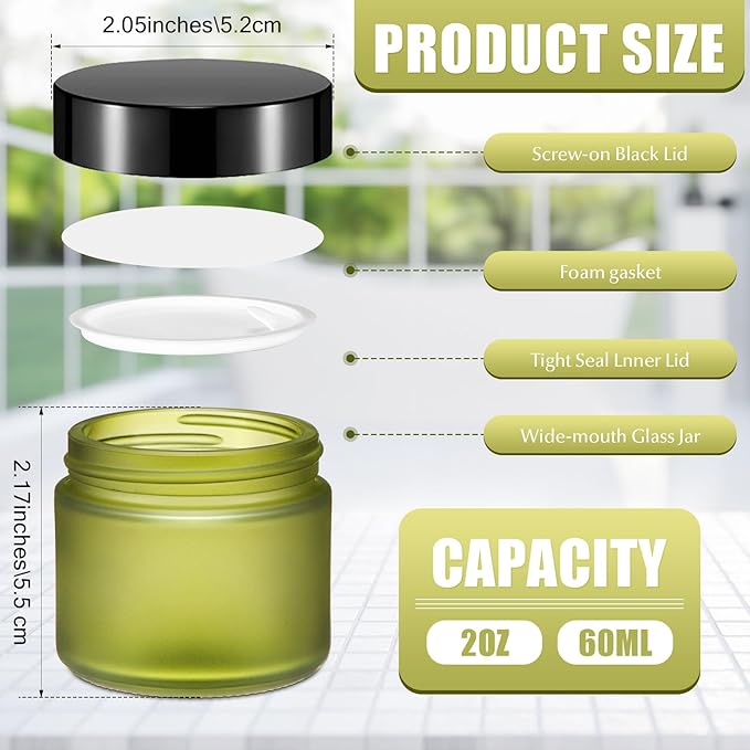 Domensi 72 Pcs 2 oz Glass Jars with Lids Travel Size Round Leakproof Empty Cosmetic Jars with Inner Liners Lid for Storing Makeup Lotions Face Cream Ointments Candle DIY Making (Pea Green)