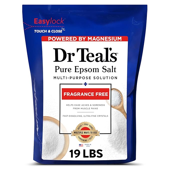 Dr Teal's Pure Epsom Salt Bulk Magnesium Sulfate USP, Fragrance Free, 19 lbs