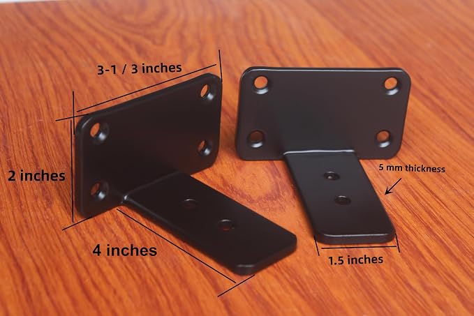 8 Pack - 4 inch Black Hidden L Shelf Bracket Iron Floating Shelf Brackets