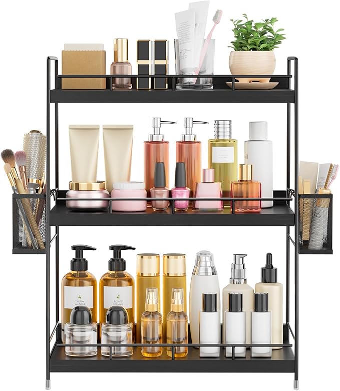 Bathroom Counter Organizer,Bathroom Countertop Organizer with Baskets,Vanity Organizers,Counter Shelf,Countertop Storage, Makeup Organizers(Black)
