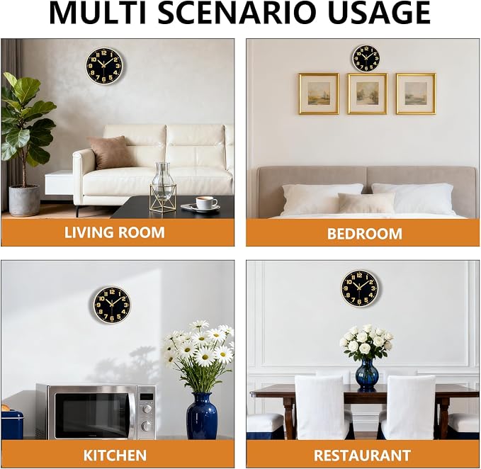 Modern Silent Wall Clock, 10inch Non-Ticking Analog Battery Operated Clock
