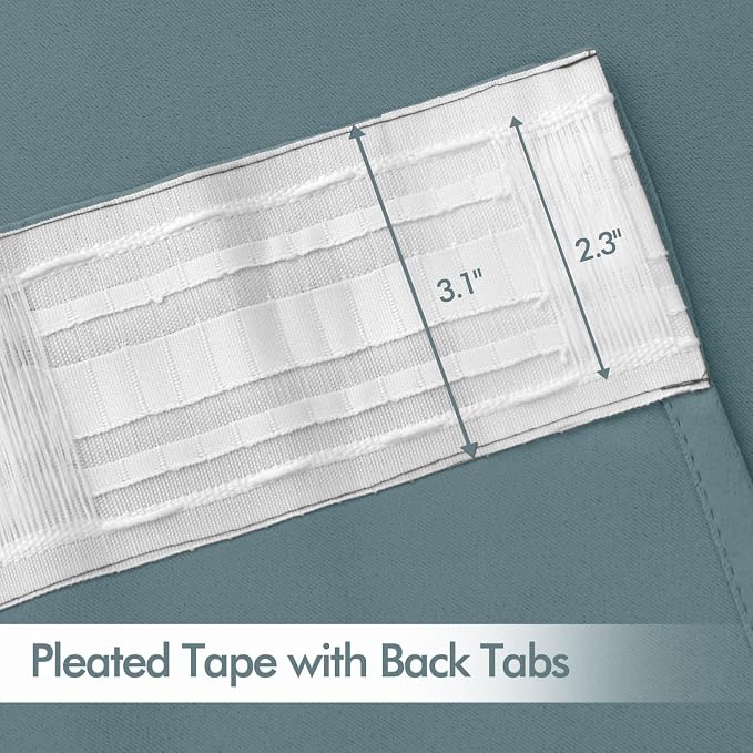 MIULEE Greyish Blue Back Tab Blackout Curtains 102 Inch Long 2 Panels Set