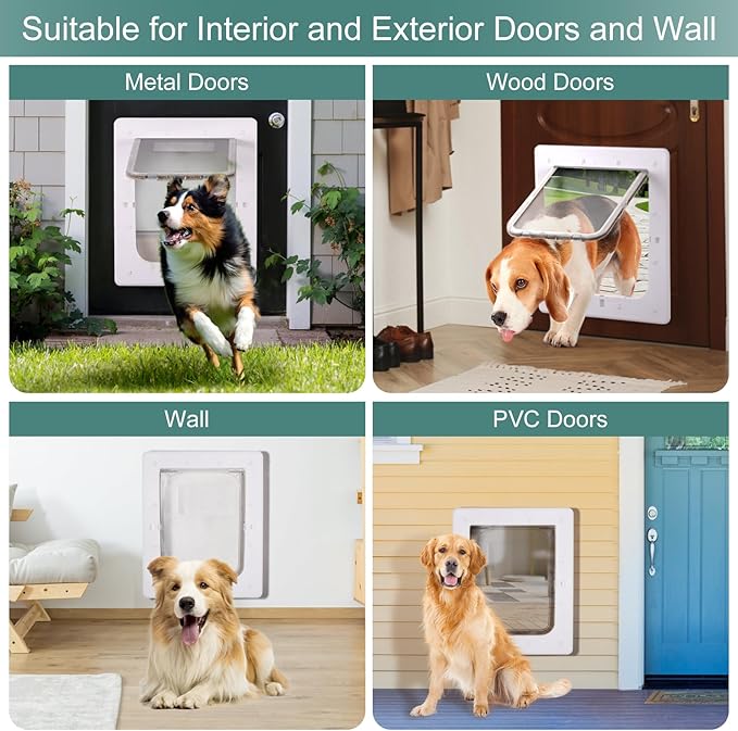 Dog Door, Weatherproof Pet Doors for Petite to Average Sized Dogs, Cats or Other Pets, Upgraded and Thickened, 8" × 11" Opening Flap Size, Easy Installation