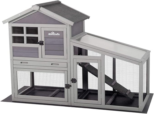 Aivituvin Rabbit Hutch Outdoor Chickecn Coop Indoor Bunny Cage with Pull Out Tray,Upgrade Version,Removable Bottom Wire Mesh 53.4" L x 23.6" W x 38.1" H