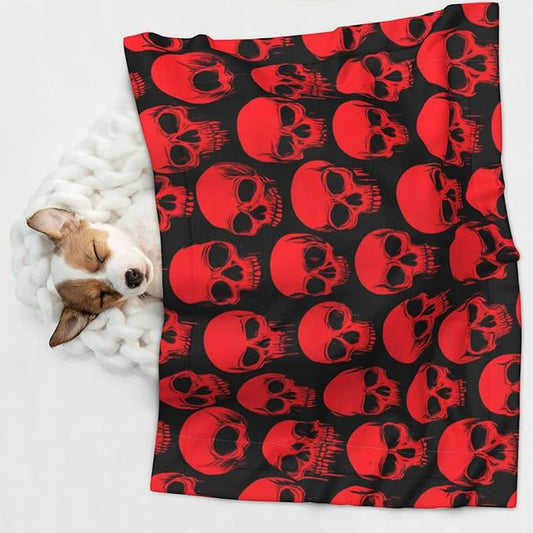 Reversible Plush Dot Pet Blanket for Dogs and Cats, Red Blood Vintage Skull, Ultra Soft Two Sided Design with Warm Fuzzy Side and Smooth Side for Comfort