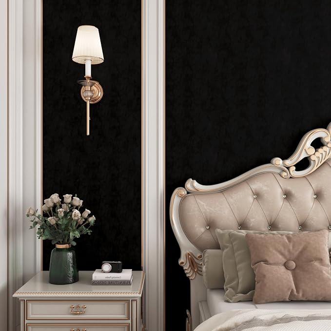YENHOME 30"X118" Vintage Black Peel and Stick Wallpaper Textured Wallpaper