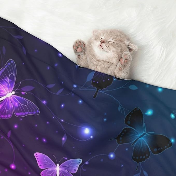 Pet Blanket for Travel and Home, Background with Night Butterflies, Reversible Plush Dot Design with Soft Grip Texture on One Side Perfect for Car Seats Moving Vehicles