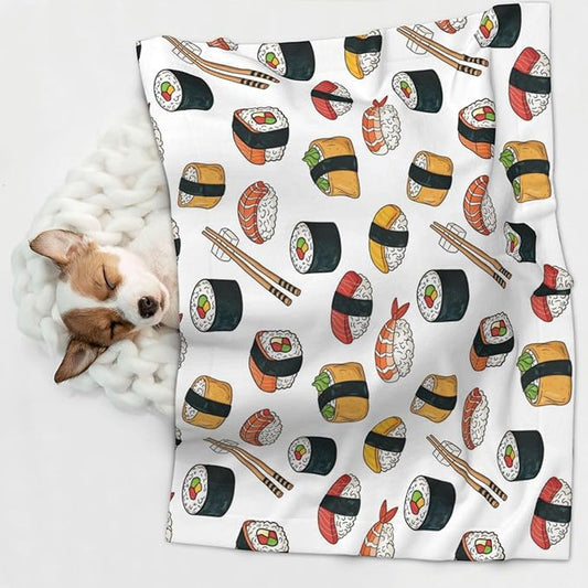 Double Sided Pet Bed Blanket for Added Cushion Warmth, Sushi, Reversible Cover with Textured Dot Surface for Existing Beds Standalone Mat