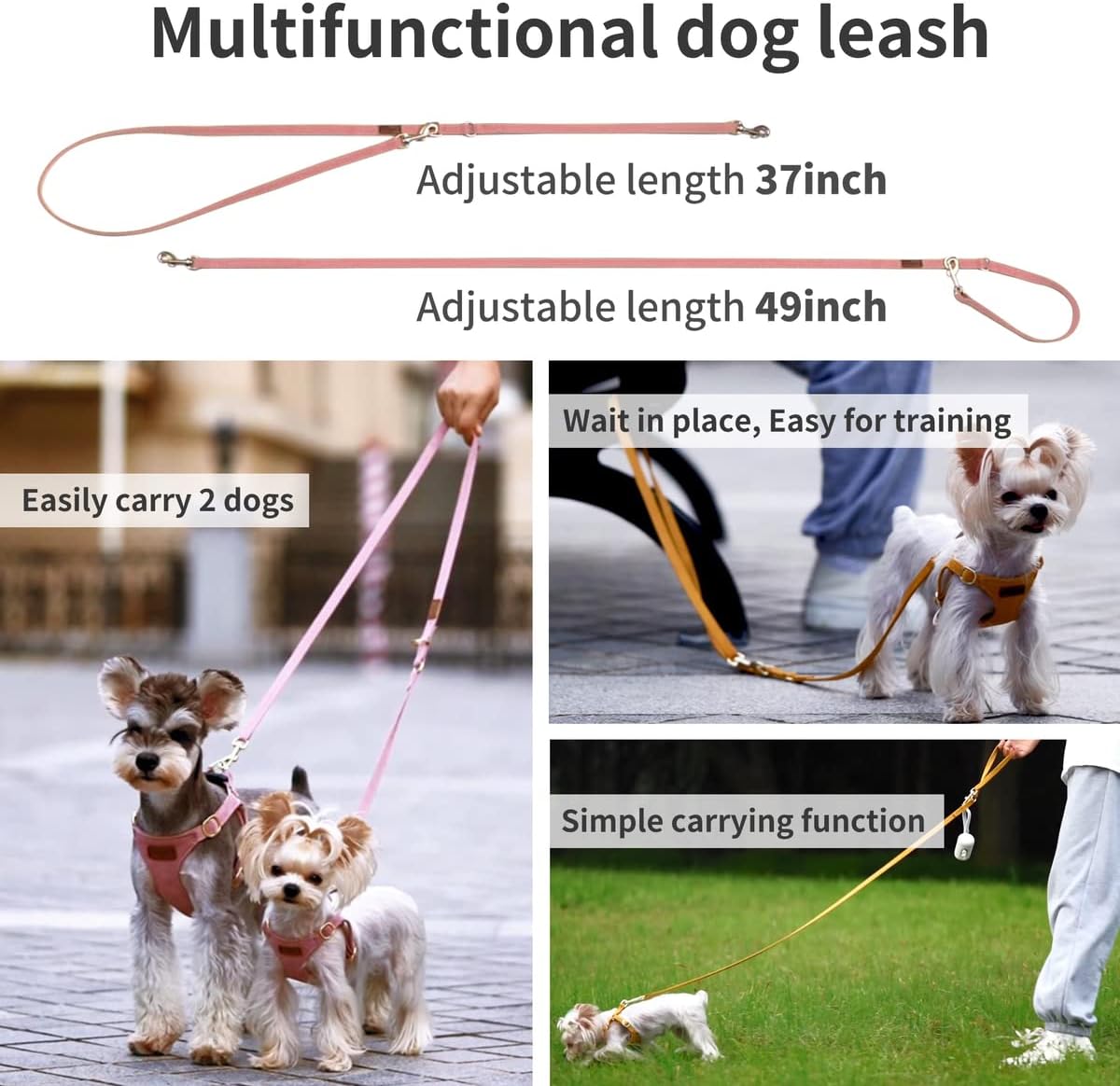 Puppytie No Pull Small Dog Harness with Multifunction Dog Leash, Lightweight Soft Adjustable No Choke Escape Proof Pet Harness Vest, Pink