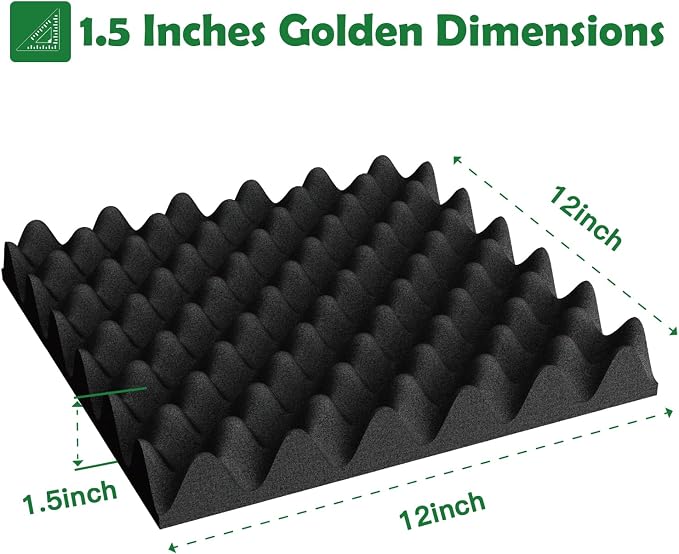 6 Pack 1.5"X12"X12" Acoustic Foam, Sound Proof Egg Crate Foam, Upgraded