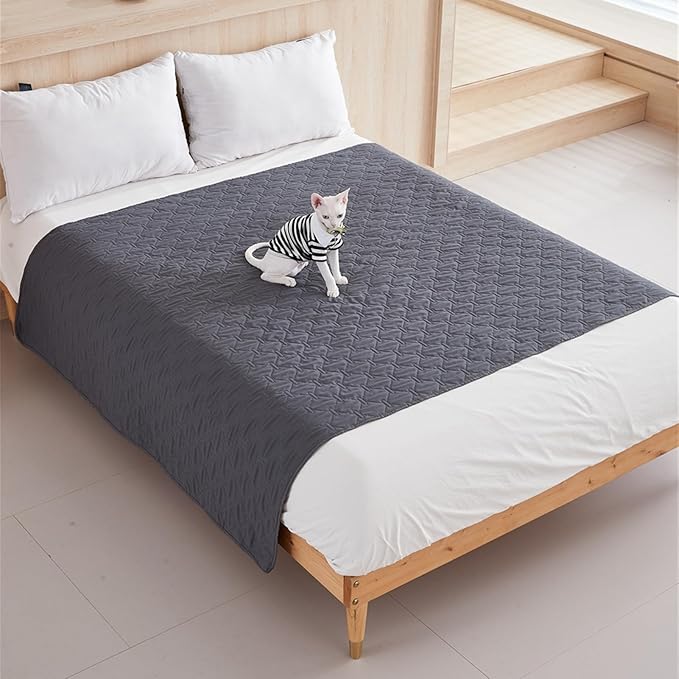 GIBZ Waterproof Dog Bed Blanket Cover Anti Slip Pet Furniture Protector Washable Large Washable Quilted Mat for Indoor, Dark Grey, 170x200cm