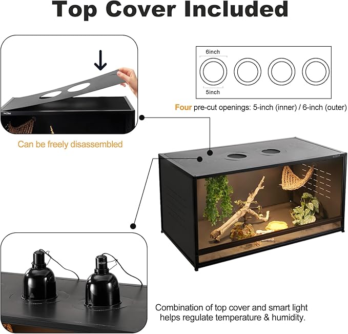 PVC Reptile Enclosure Space Efficient 44''x20''x20'' Stackable ToxiRium Large Reptile Terrarium 76 Gallons for Bearded Dragon Lizard Snake, Breeding Vivarium with Glass Doors Lock- with spacers