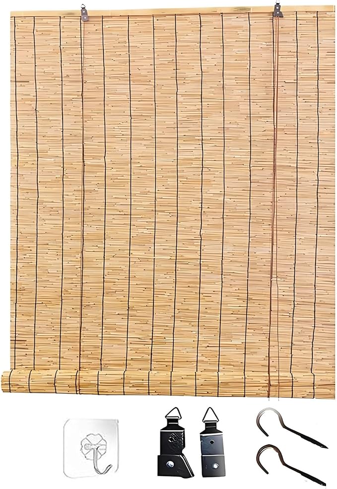 Blackout Bamboo Roller Shades for Outdoor Patio Reed Roll Up Blinds 24" 36" 48"