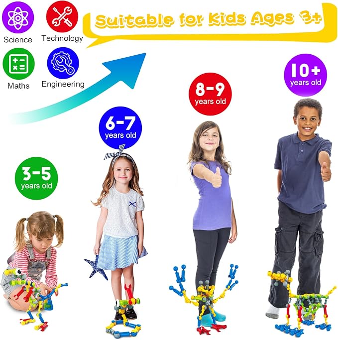 215 PCS STEM Building Blocks Playset for Kids Ages 4-8 Birthday Gifts Boys | Preschool Classroom STEM Activities. Storage box. Build 40+ models with guide. Educational Creative Games, Gift for ages 3+