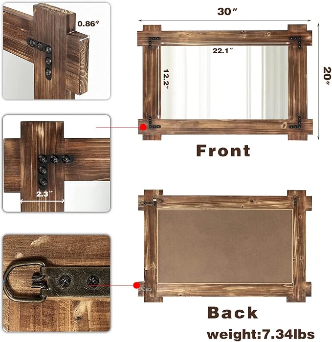 MeMoreCool Rustic Wood Mirror for Bathroom, Farmhouse Wall Mounted Vanity Mirror