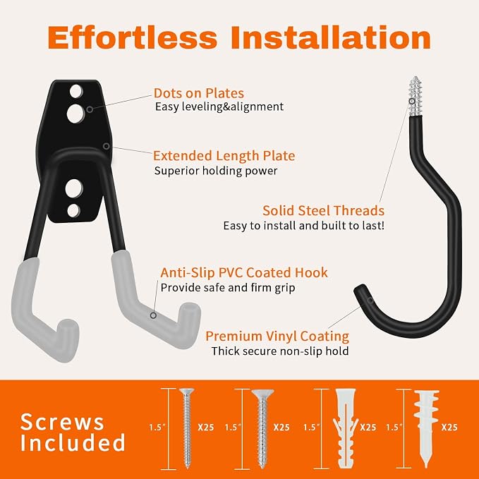 SMARTOLOGY Garage Hooks with Bike Hook & Extension Cord Organizer, 15 Pack Set