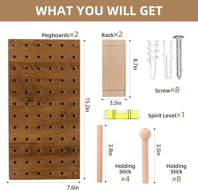 Brown Wood Pegboard Modular Display Wooden Pegboard Combination Wall Organizer