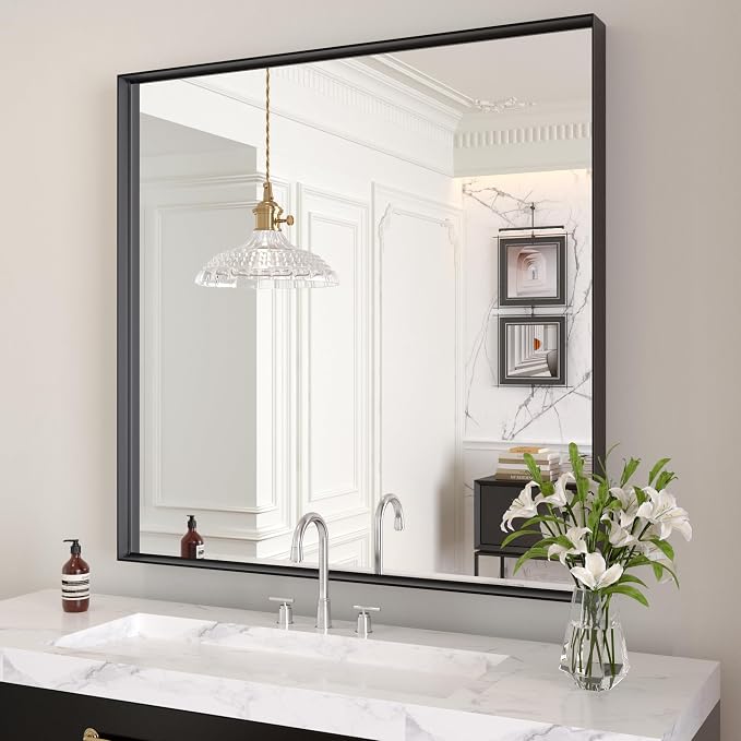 LOAAO Black Bathroom Mirror 30"X30"