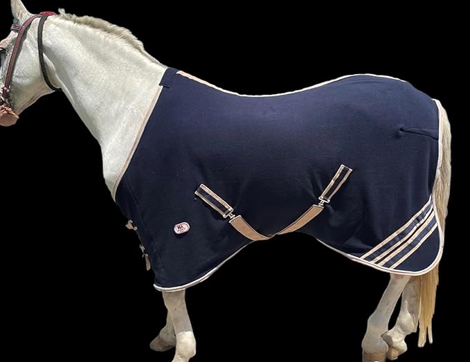 Majestic Ally Anti Pill Fleece Horse Blanket/Sheet with Silver Braided Rope (Navy, 70)