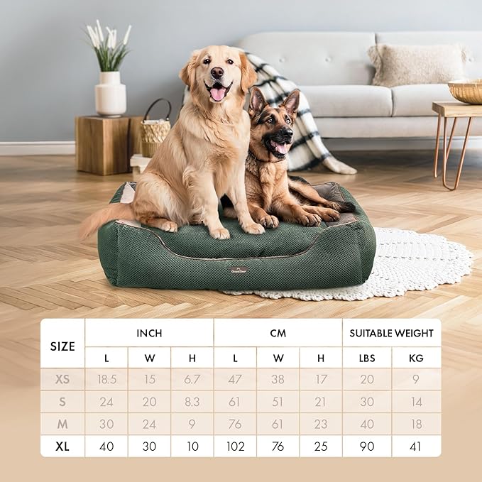 GRANDTIES Fluffy Dog Beds for Small Medium Large Dogs & Cats, Machine Washable Dog Bed, Rectangle Breathable Soft Calming Sleeping Warming Pet Beds with Waterproof & Non-Slip Bottom (XL 40", Navy)