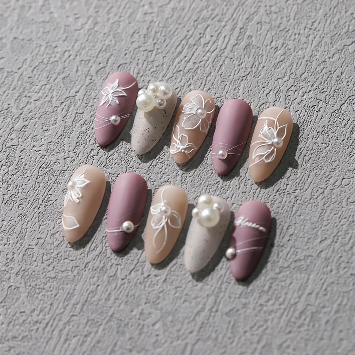 Flower Nail Art Stickers Sparkly White Floral Nail Stickers 5D Embossed Light Style Nail Decals Accessories Pearl Adhesive Slider Nail Art Supplies for Women DIY Decorations