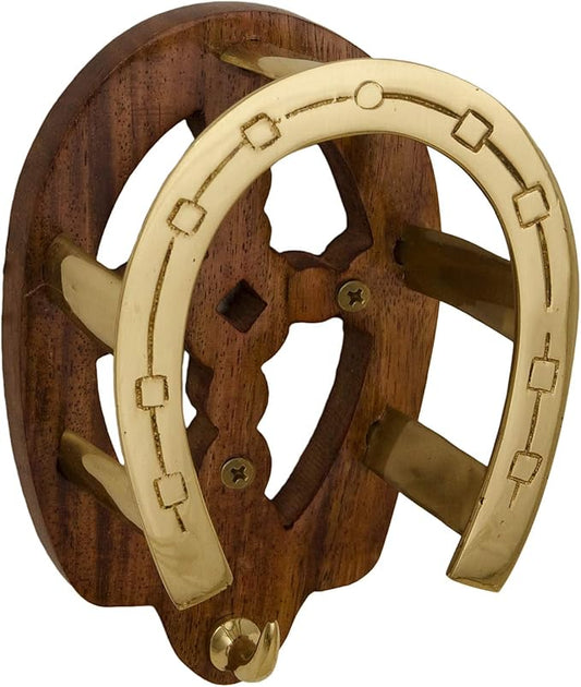 Brass Horseshoe Bridle Rack (Brass & Wood)