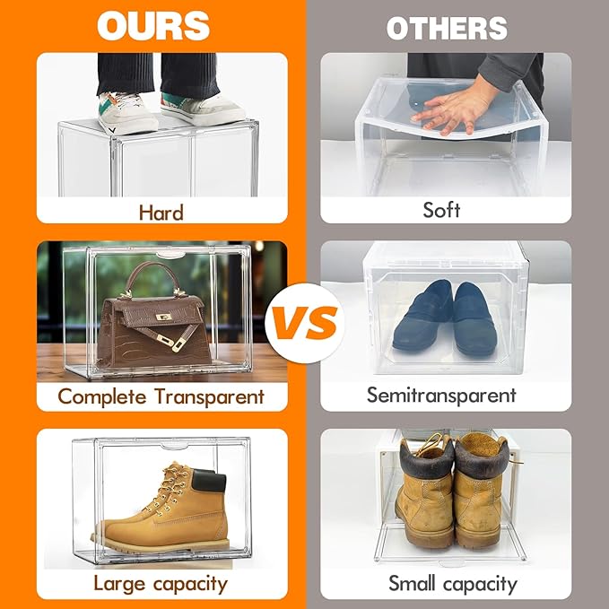 10 Pack Acrylic Shoe Boxes Stackable, Size 12 Clear Shoe Display Cases Plastic Shoe Container Boxes Sneaker Storage Bins