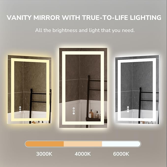 USHOWER LED Bathroom Mirror 20x28 Inch Tempered Glass