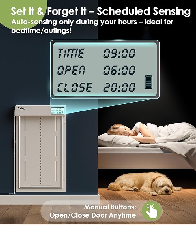 Automatic Dog Door for Wall with Sensor Collars, Large Smart Pet Door for Wall, Custom Scheduling & Anti-Pinch, Fits Large Dogs up to 100 lbs (L)