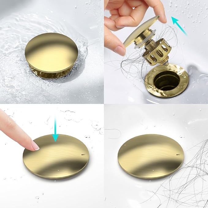 KAIYING Pop Up Drain, Bathroom Sink Drain Stopper with Overflow, Vessel Sink Drain Assembly with Detachable Basket Stopper, Anti-Explosion and Anti-Clogging Drain Strainer（Brushed Champagne Gold）