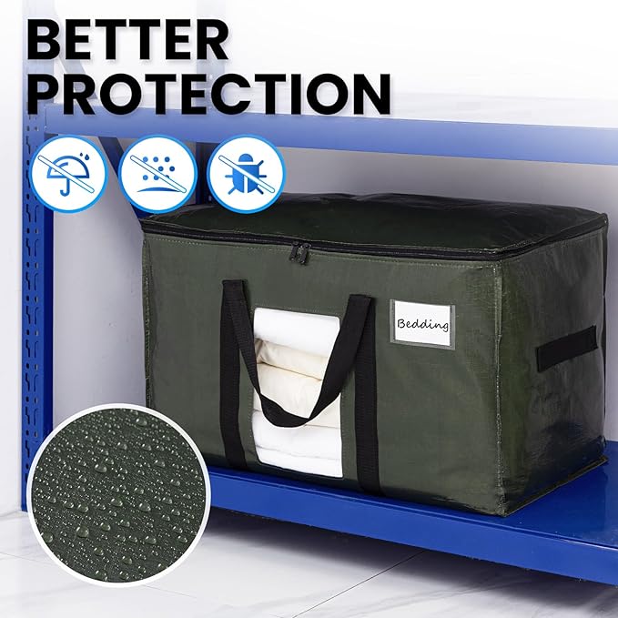 TAILI 2 Pack Green Extra Large Storage Bags, Heavy Duty Totes with Visible Window, Wrap Around Handles, Perfect for Moving