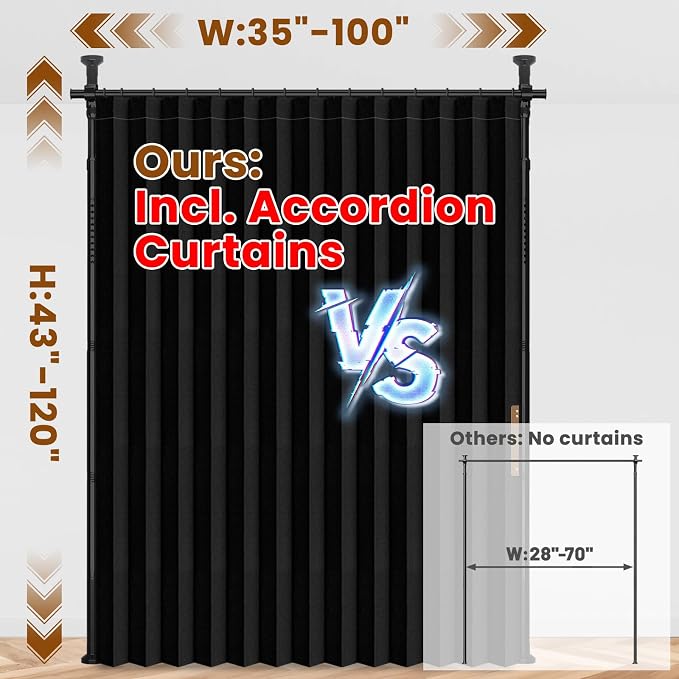 100% Blackout Room Divider Curtains Sets Black 1 Panel W100 x L96in No Drill