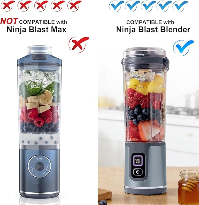 Ninja Blast Accessories 3pcs - Replacement Parts 18oz Blending Vessel Cup & Vessel Cap & Sip Lid with Carry Handle, Compatible with Ninja Blast Portable Blender BC100 Series and BC151 Series Grey