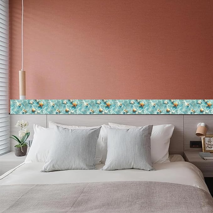 HOMETITUTE Wallpaper Border Peel and Stick Wall Border Coastal Shell Water