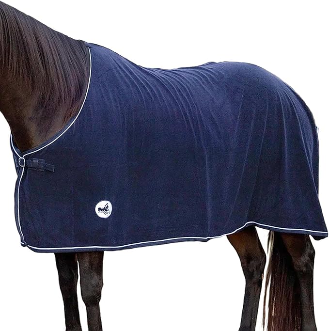 Jeffers Equine Elite Fleece Horse Cooler Blanket, 78 Inch – Soft, Adjustable Fit, Lightweight, Easy Care, Moisture Wicking Cooling Sheet with Surcingle for Post Exercise, Travel for Horses – Navy