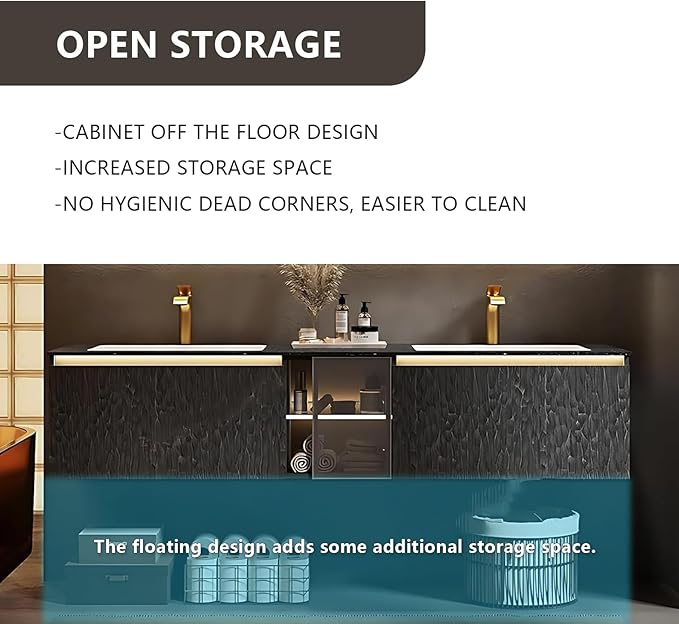 88" Double Bathroom Sink Vanity, Modern Bathroom Vanity Includes LED Smart Defogging Mirror Cabinet & Semi-Open Storage & Ceramic Basin, Floating Bathroom Cabinet with Sensor Light (Dark Brown)