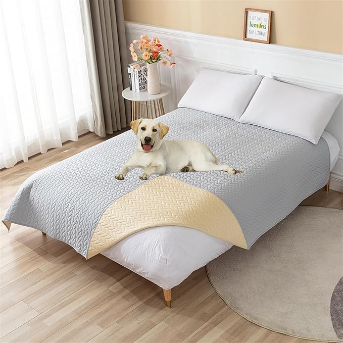 GIBZ Waterproof Dog Bed Cover Anti Slip Pet Furniture Protector Washable Blanket Large Soft Quilted Mat, Grey, 220x210cm
