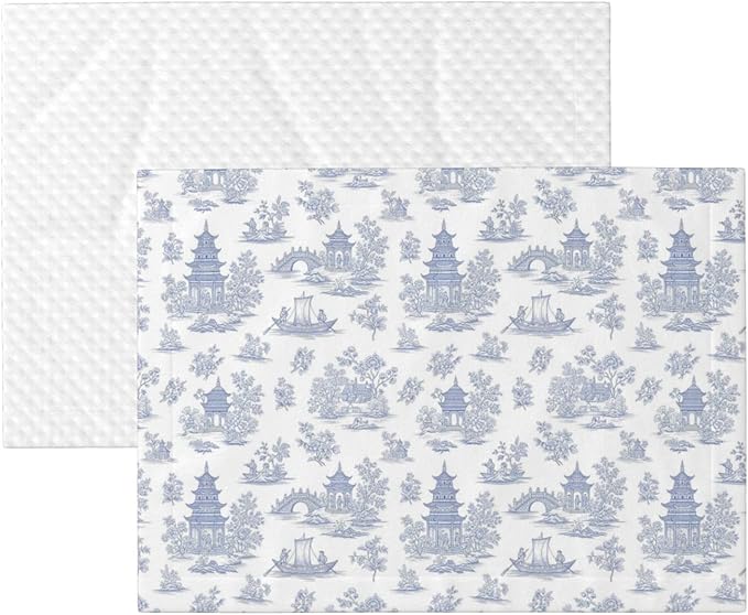 Dog and Cat Blanket in One, Chinese Style Powder Blue Chinoiserie Toile, Double Sided Plush Throw with Raised Dot Pattern on One Side and Flat Velvet on Other for Variety