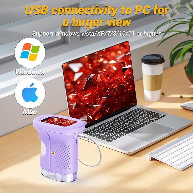 2.4" Screen Pocket Kids Microscope: 1000X Handheld Microscope for Photo and Video - Portable Science Kits STEM Toys – Christmas/Birthday Gifts for Girls & Boys Ages 3-12(Purple)