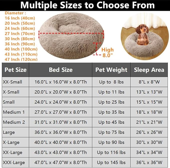 Calming Large Dog Bed & Cat Bed, 43 Inch Anti-Anxiety Donut Dog Cuddler Cat Bed, Warming Cozy Soft Dog Round Bed, Fluffy Faux Fur Machine Washable Pet Cushion for Medium Dogs & Cats (Pink)