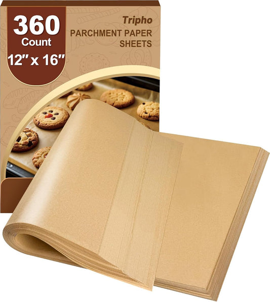 360 Count 12"x 16" Heavy Duty Parchment Paper Sheets for Baking, No-Stick & No-Leak Unbleached Baking Paper, Pre-cut Half Parchment Paper Sheets for Oven, Air Fryer, Microwave